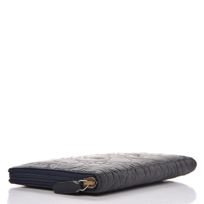 Chanel Lambskin Camellia Embossed Zip Around Organizer Wallet Navy 4 of 12