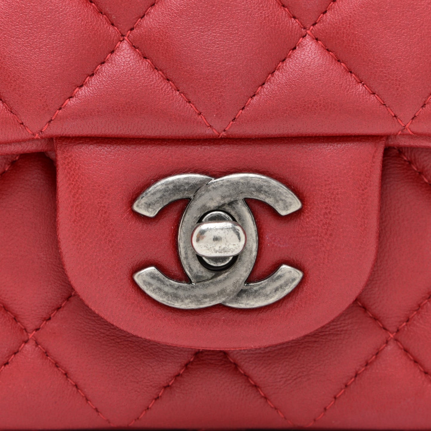 Lambskin Quilted Mini Rectangular Flap Red