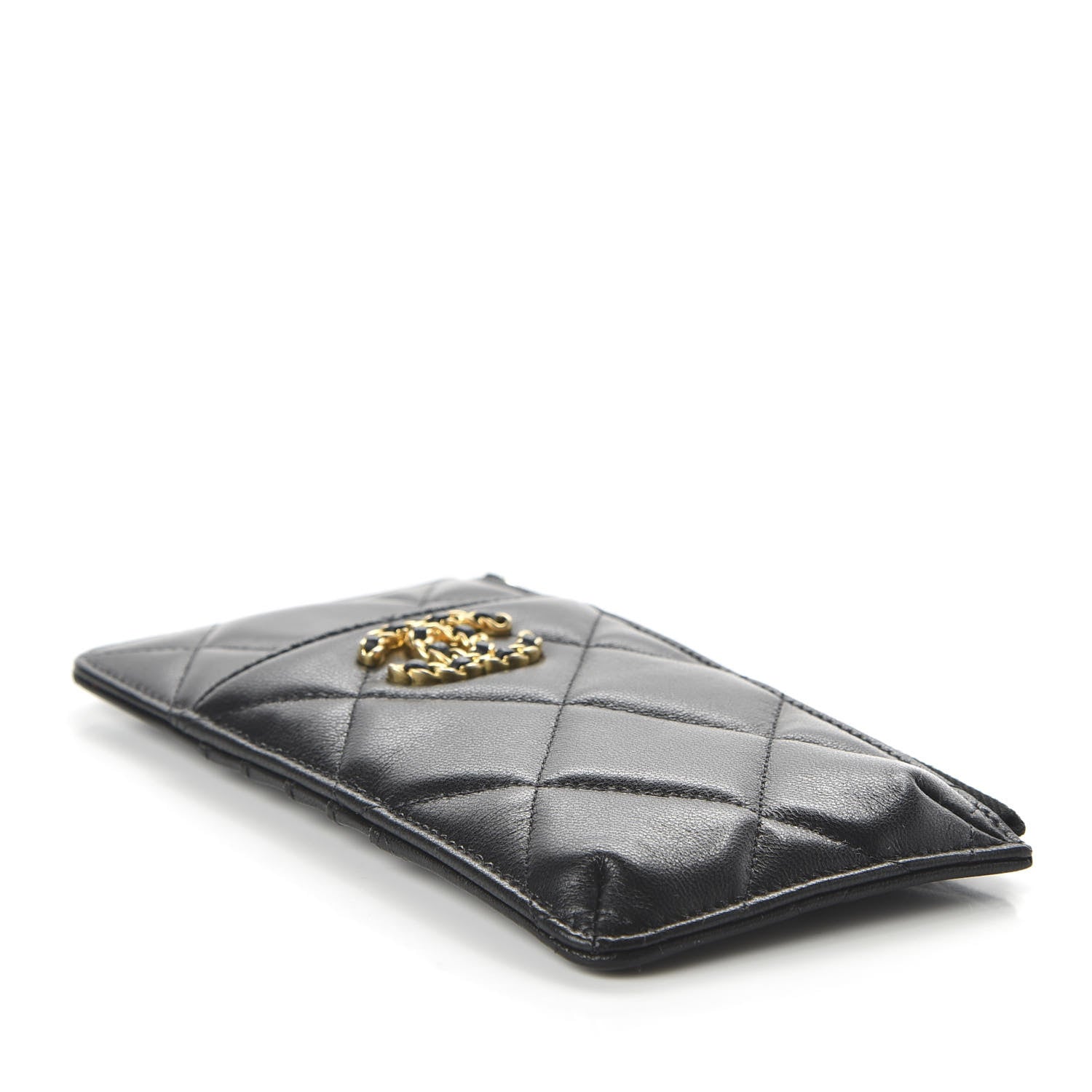 Chanel Shiny Goatskin Quilted 19 Flat Wallet Pouch Black 4 of 11