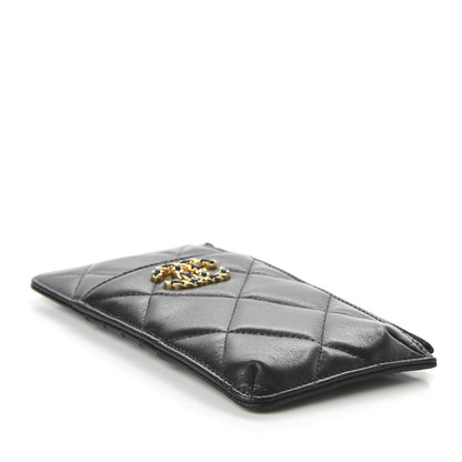 Chanel Shiny Goatskin Quilted 19 Flat Wallet Pouch Black 4 of 11