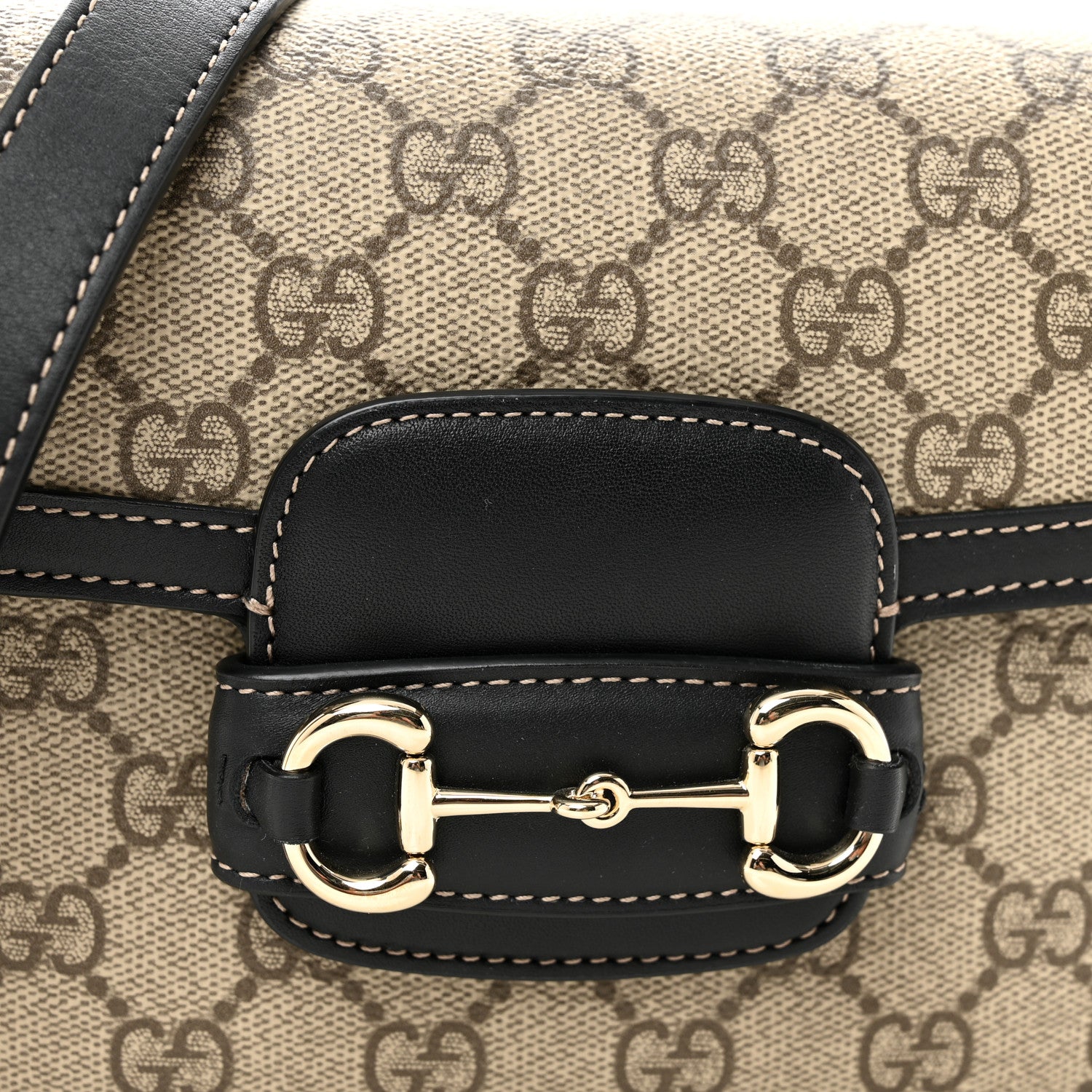 Gucci GG Supreme Monogram Horsebit 1955 Soft Small Shoulder Bag Beige Black 9 of 11