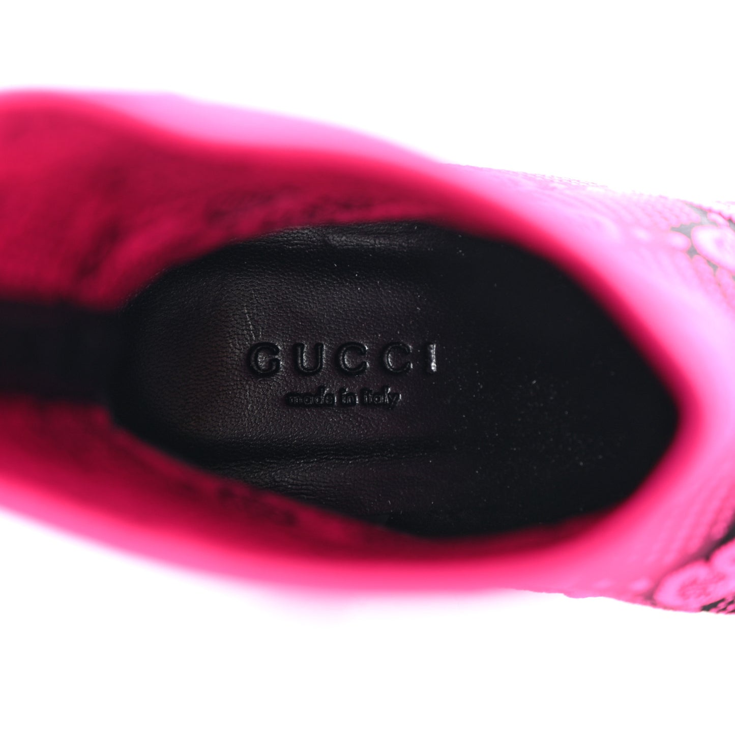 Technical Jersey Knit GG Monogram Square G 75mm Ankle Boots 36 Black Neon Fucsia