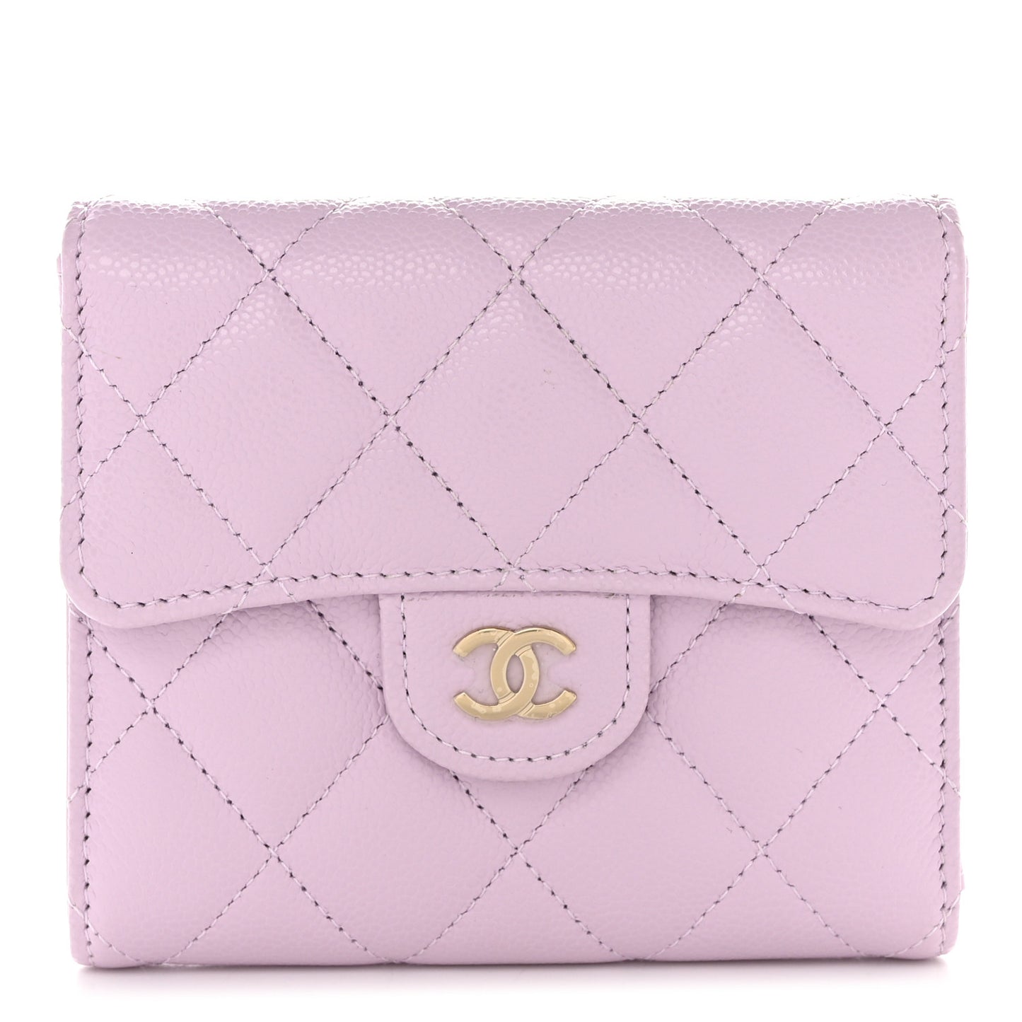 Caviar Quilted Compact Flap Wallet Light Purple