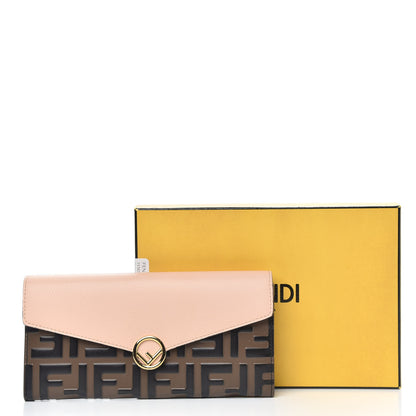 Fendi Vitello Cruise F is Fendi Bi-Color FF 1974 Embossed Continental Envelope Wallet Maya Black Light Rose 9 of 9
