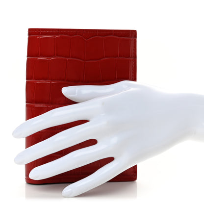 Chanel Calfskin Crocodile Embossed Crococo Passport Holder Dark Red 2 of 8