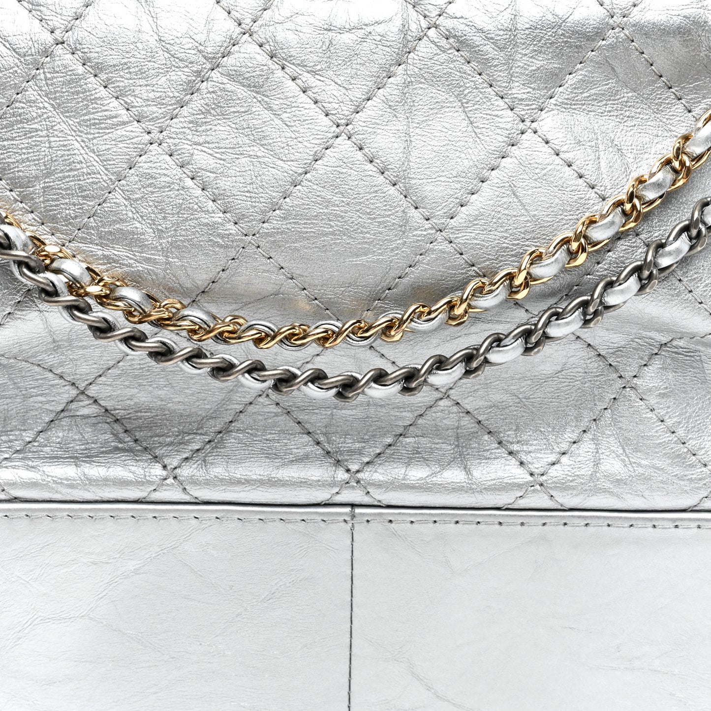 Metallic Aged Calfskin Quilted Medium Gabrielle Silver
