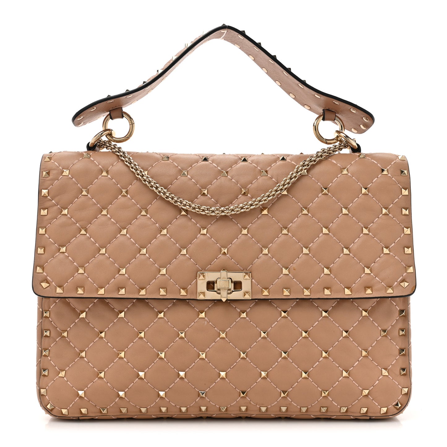 Nappa Large Rockstud Spike Shoulder Bag Soft Noisette