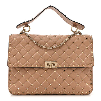 Valentino Garavani Nappa Large Rockstud Spike Shoulder Bag Soft Noisette 1 of 13