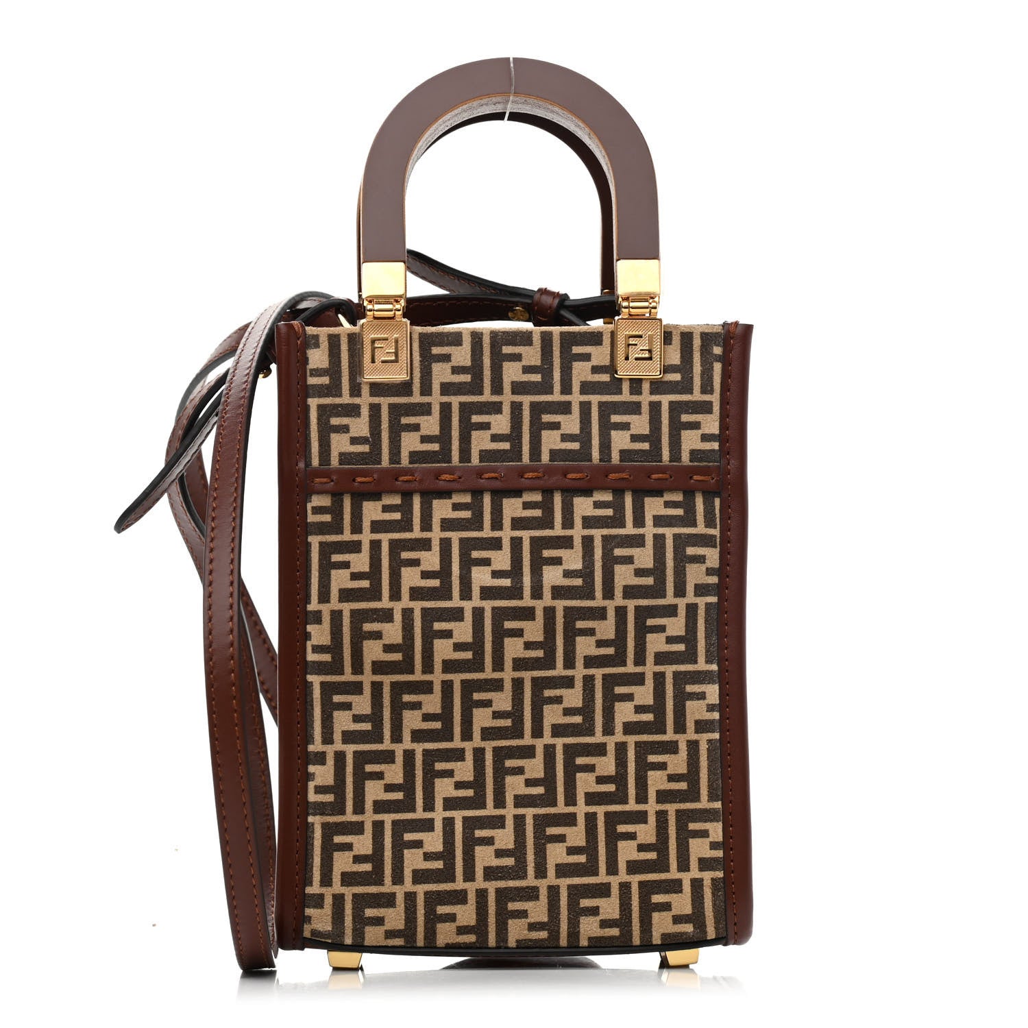 Fendi Suede Vitello King Micro FF Mini Fendi Sunshine Shopper Tote Nude Maya Brown 1 of 9