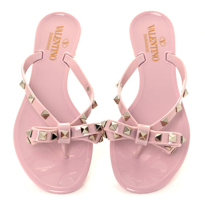 Valentino Garavani PVC Jelly Rockstud Bow Thong Sandals 36 Water Rose 5 of 10