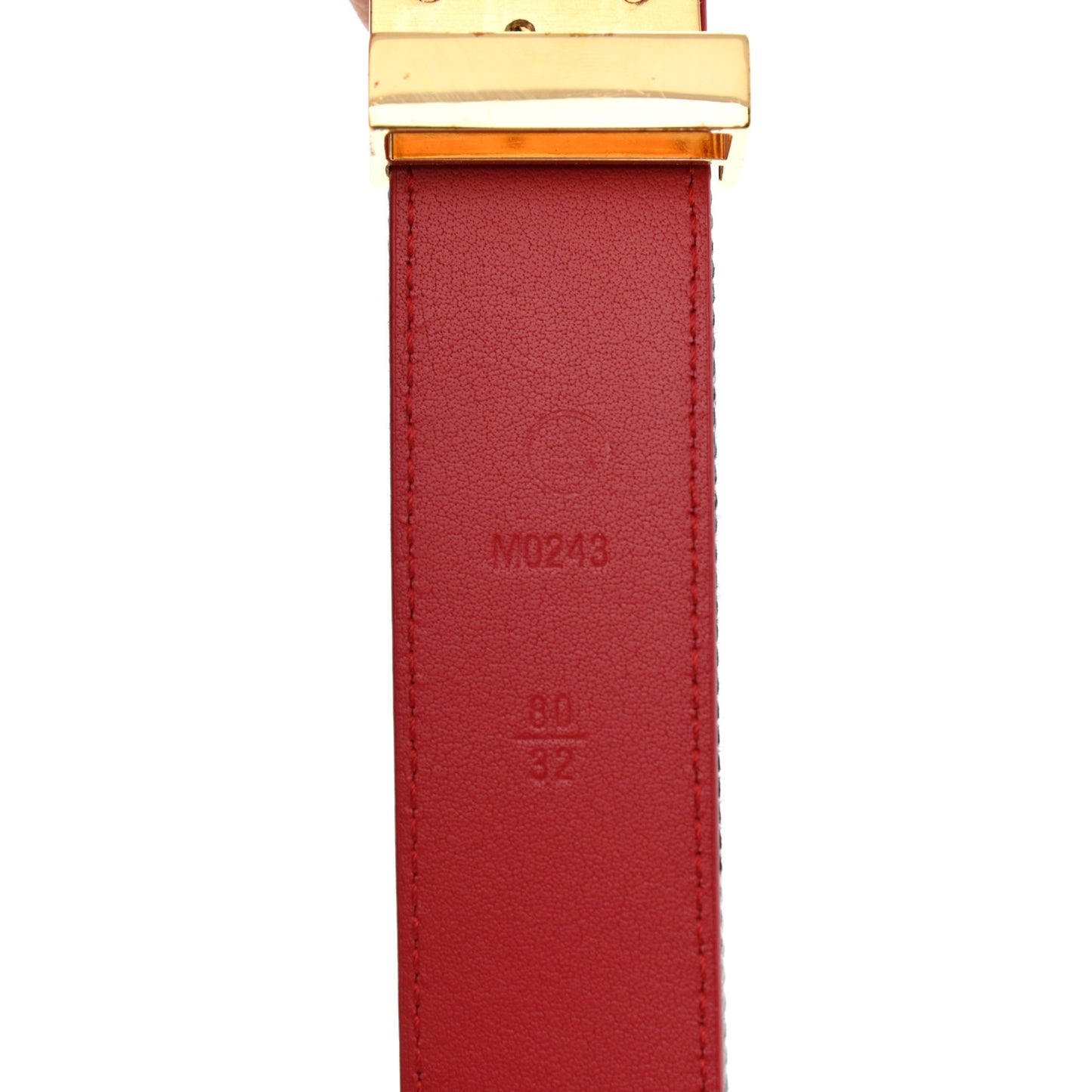 Denim Damier Monogram Patchwork 30mm Iconic Reversible Belt 80 32 Blue Rouge