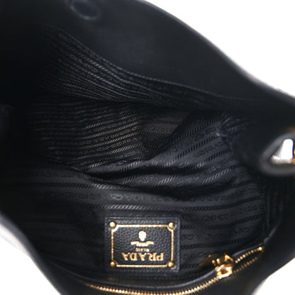 Prada Vitello Phenix Embossed Logo Hobo Black 5 of 9