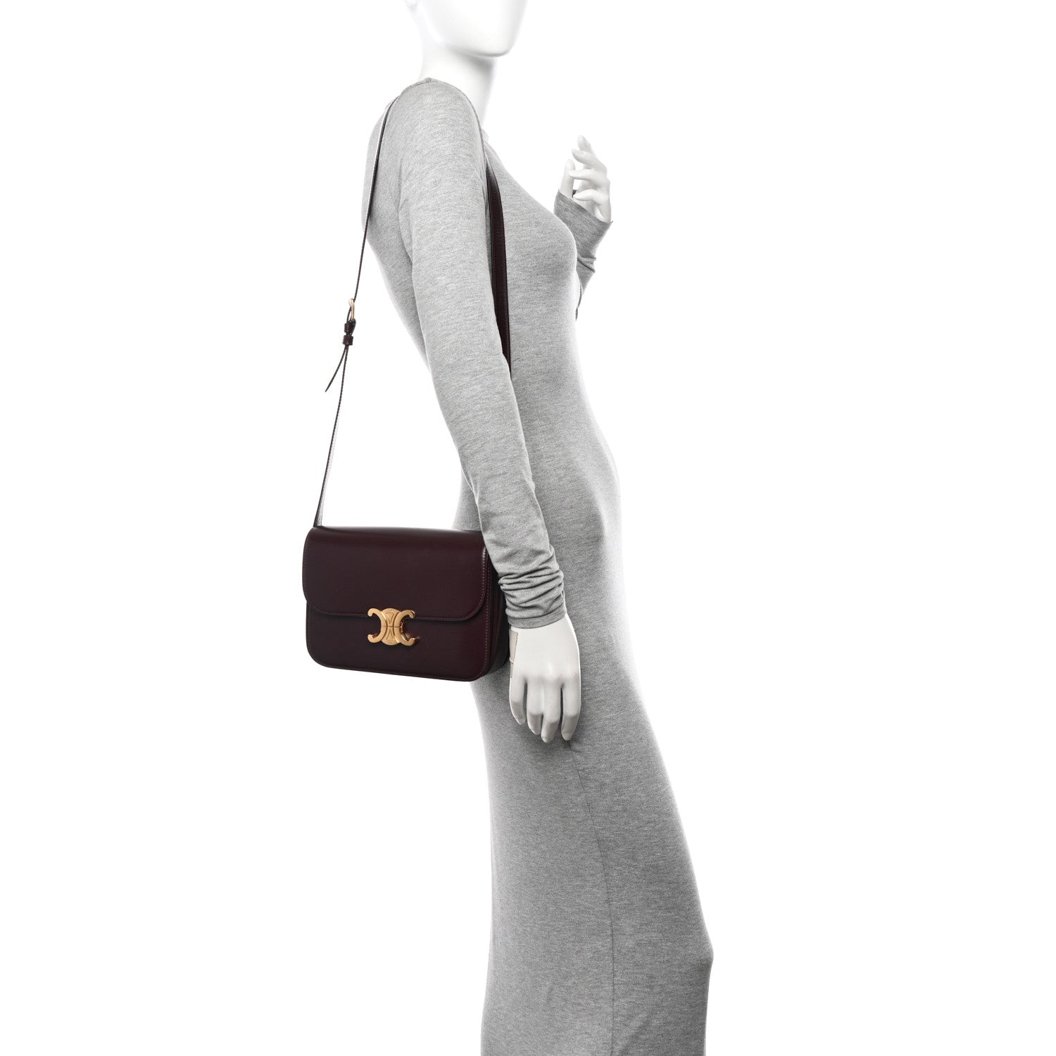 Celine Shiny Calfskin Medium Triomphe Burgundy 2 of 12