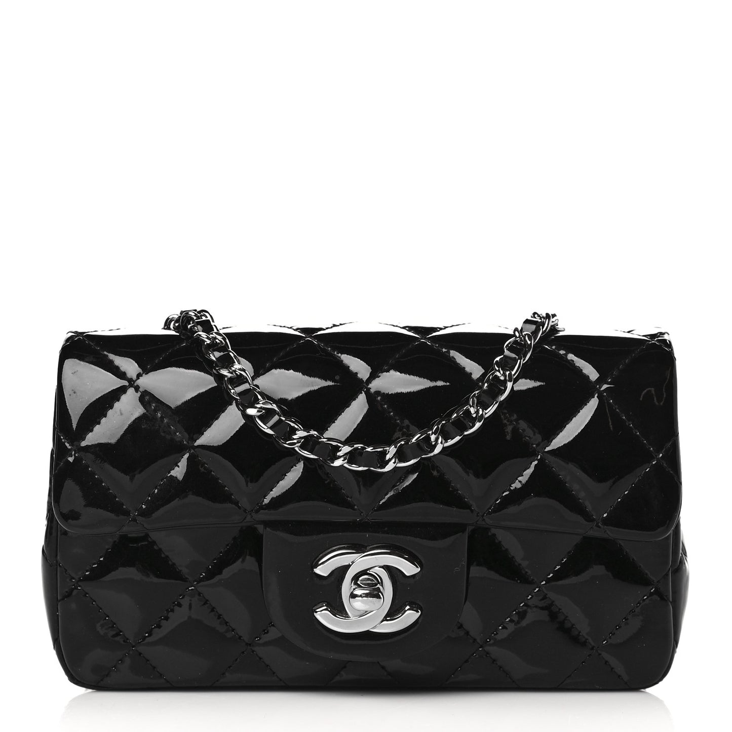 Patent Calfskin Quilted Extra Mini Rectangular Flap Black