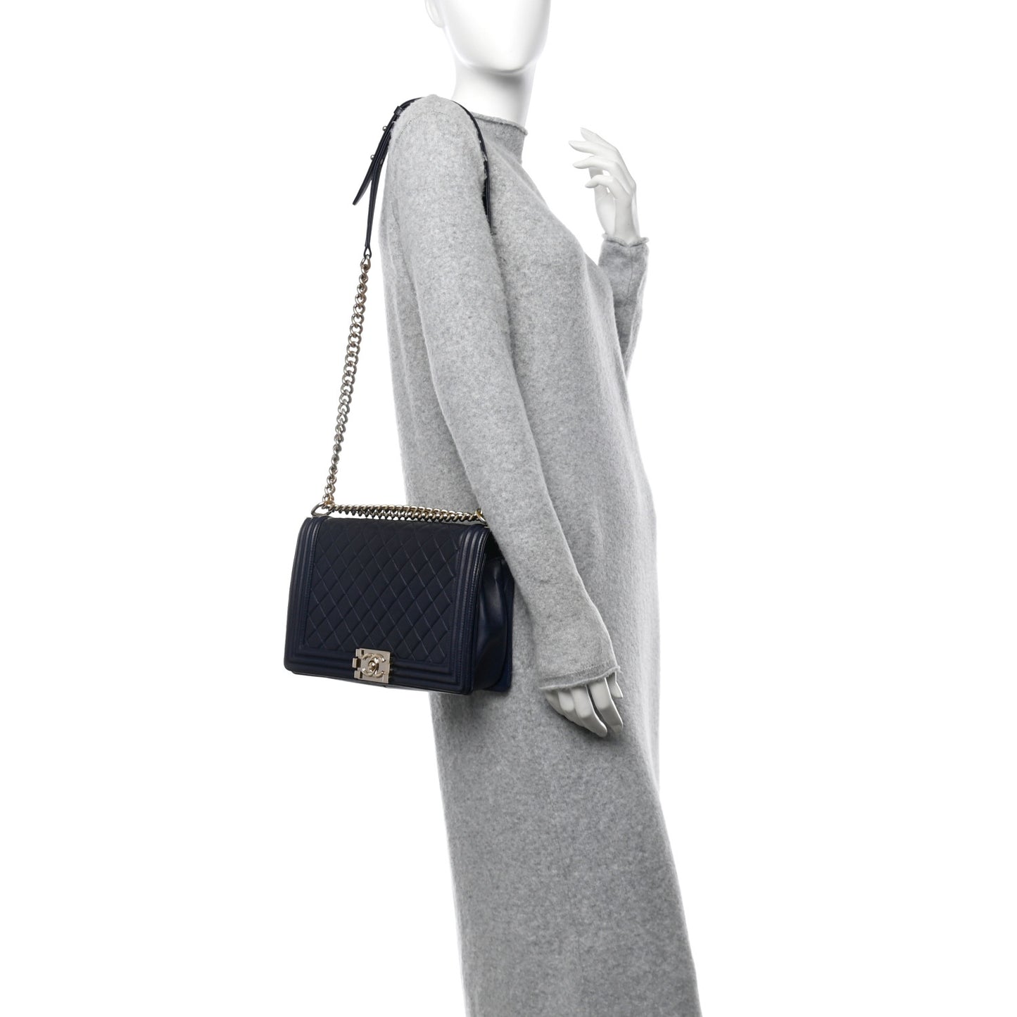 Lambskin Quilted New Medium Boy Flap Dark Navy Blue