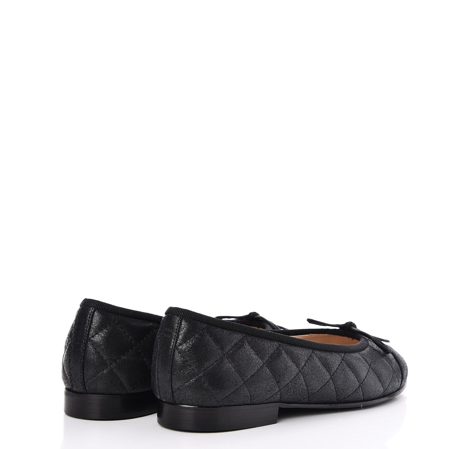 Iridescent Calfskin Quilted CC Cap Toe Ballerina Flats 34.5 Black