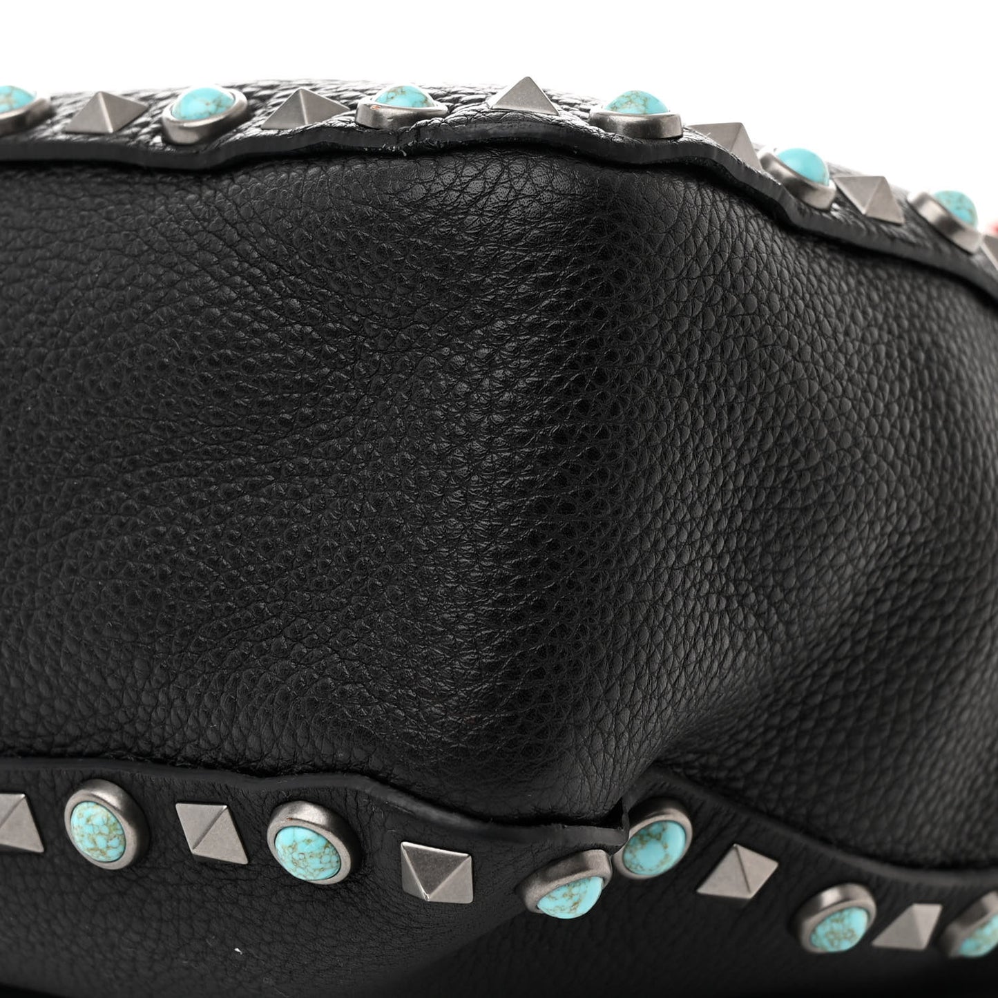 Pebbled Calfskin Tribal Small Guitar Strap Rockstud Rolling Flip-Lock Messenger Bag Black