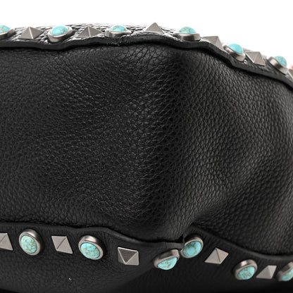 Valentino Garavani Pebbled Calfskin Tribal Small Guitar Strap Rockstud Rolling Flip-Lock Messenger Bag Black 9 of 9