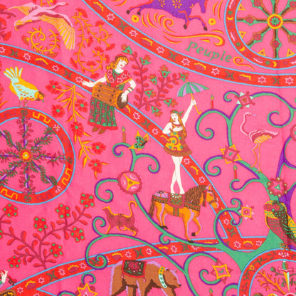 Hermes Cashmere Silk Peuple Du Vent Shawl 140 Rose Indien Orange Vert 5 of 7