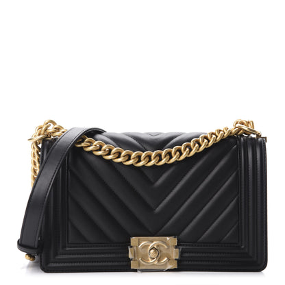 Chanel Calfskin Chevron Quilted Medium Boy Flap Black 1 of 12