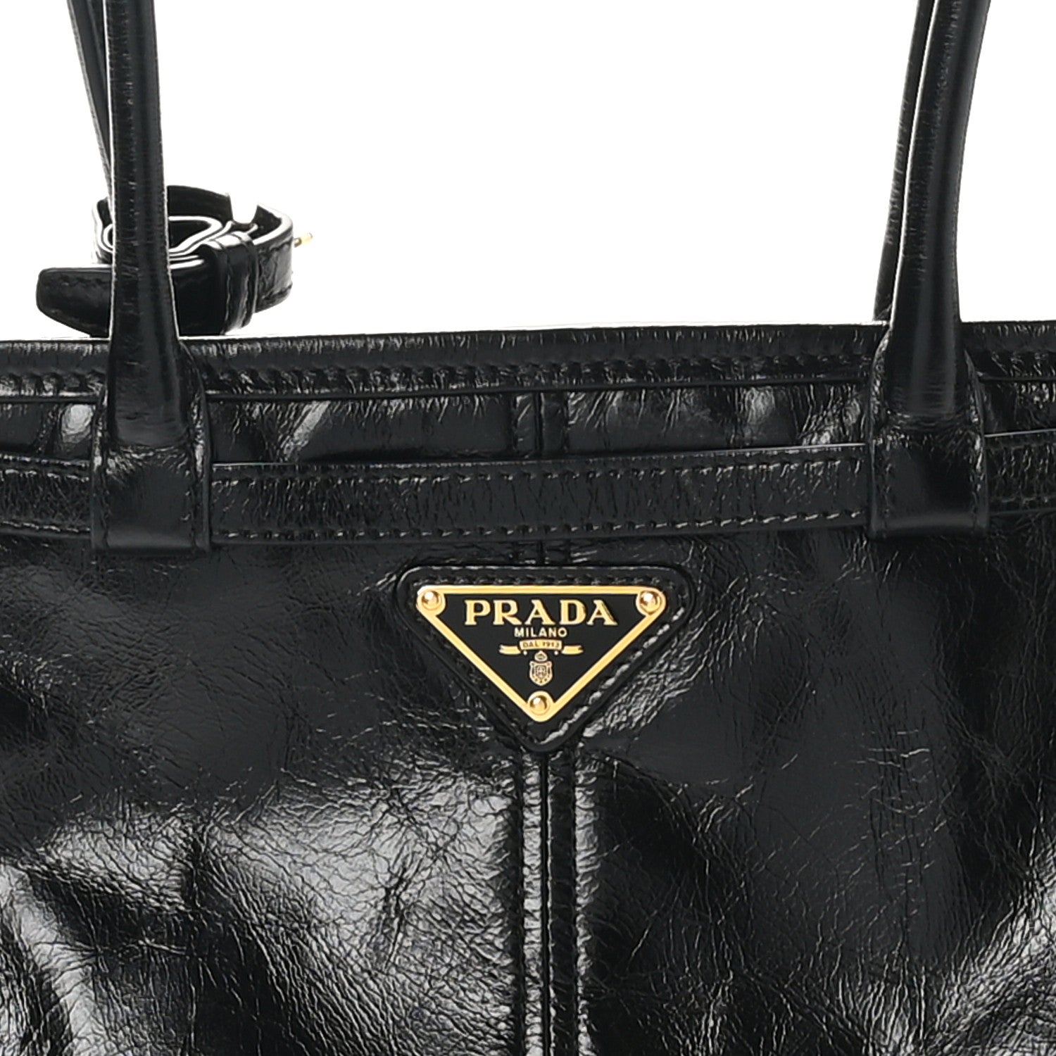 Prada Glossy Calfskin Triangle Medium Bonnie Shoulder Bag Black 7 of 9