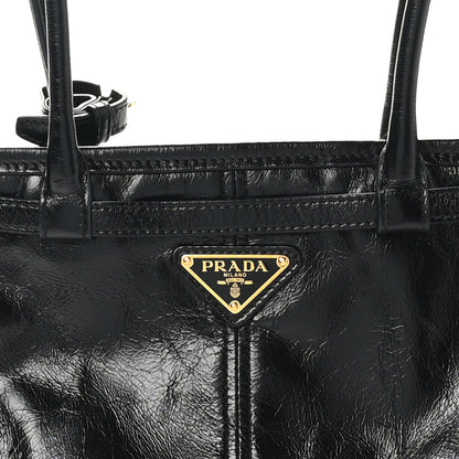 Prada Glossy Calfskin Triangle Medium Bonnie Shoulder Bag Black 7 of 9