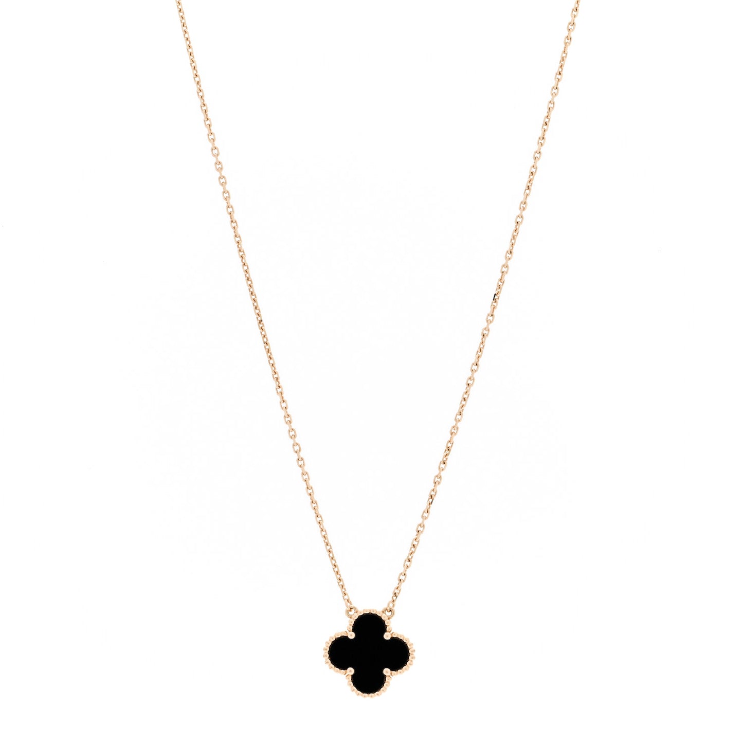 18K Yellow Gold Black Onyx Vintage Alhambra Pendant Necklace