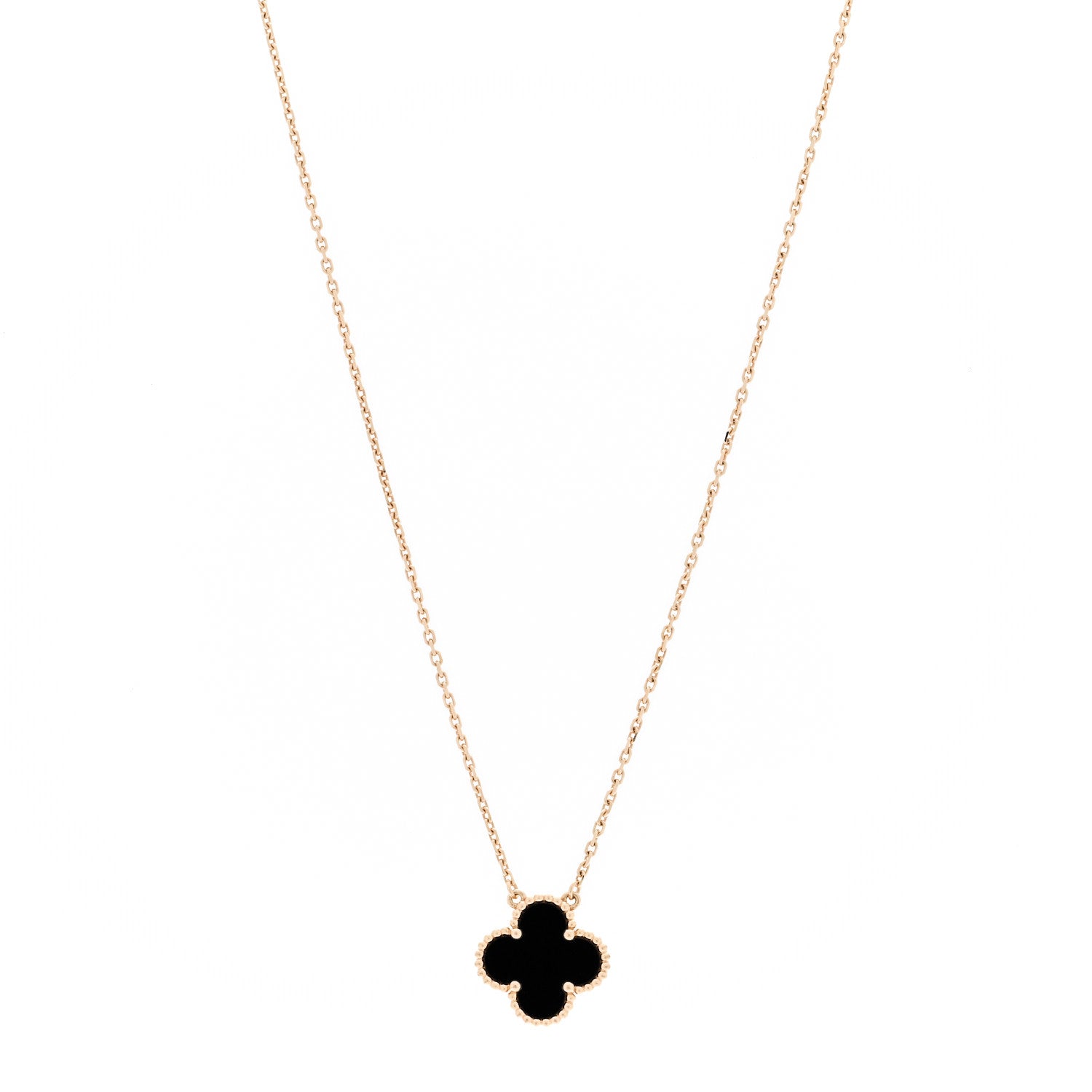 Van Cleef & Arpels 18K Yellow Gold Black Onyx Vintage Alhambra Pendant Necklace 1 of 6