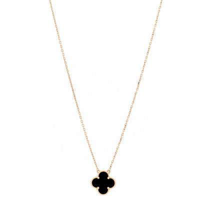 Van Cleef & Arpels 18K Yellow Gold Black Onyx Vintage Alhambra Pendant Necklace 1 of 6