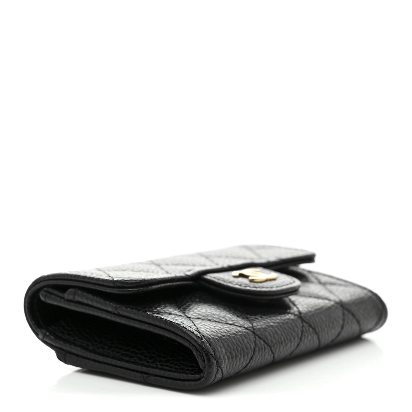 Caviar Quilted Flap Card Holder Wallet Black