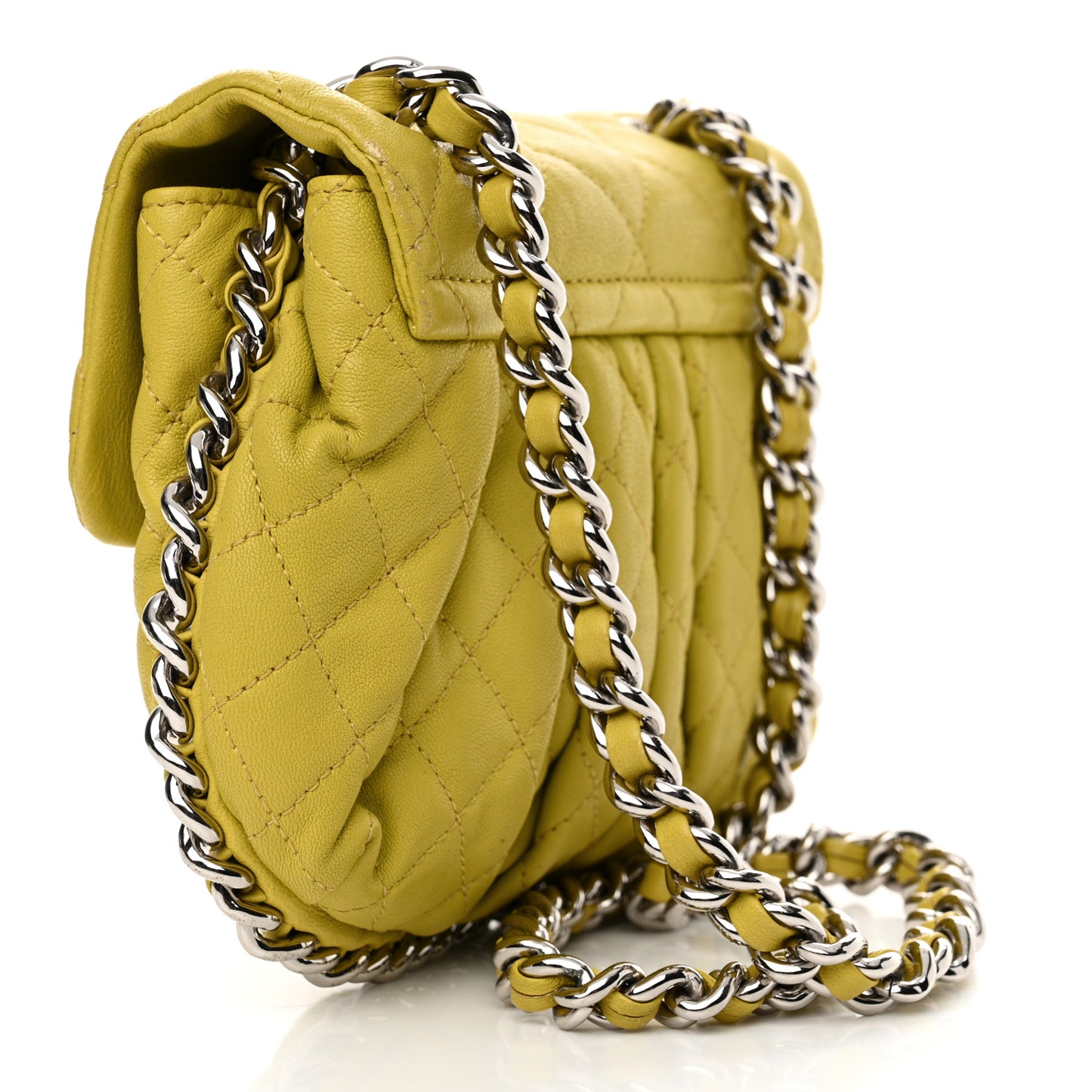 Washed Lambskin Quilted Mini Chain Around Flap Yellow