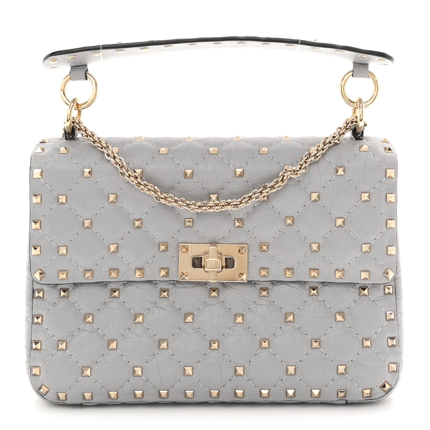 Craquele Nappa Medium Rockstud Spike Shoulder Bag Pastel Grey