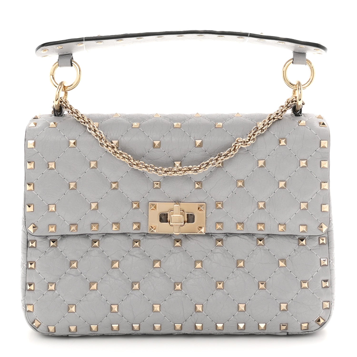 Valentino Garavani Craquele Nappa Medium Rockstud Spike Shoulder Bag Pastel Grey 1 of 10