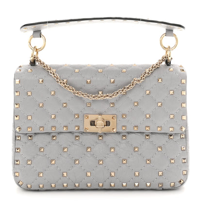 Valentino Garavani Craquele Nappa Medium Rockstud Spike Shoulder Bag Pastel Grey 1 of 10