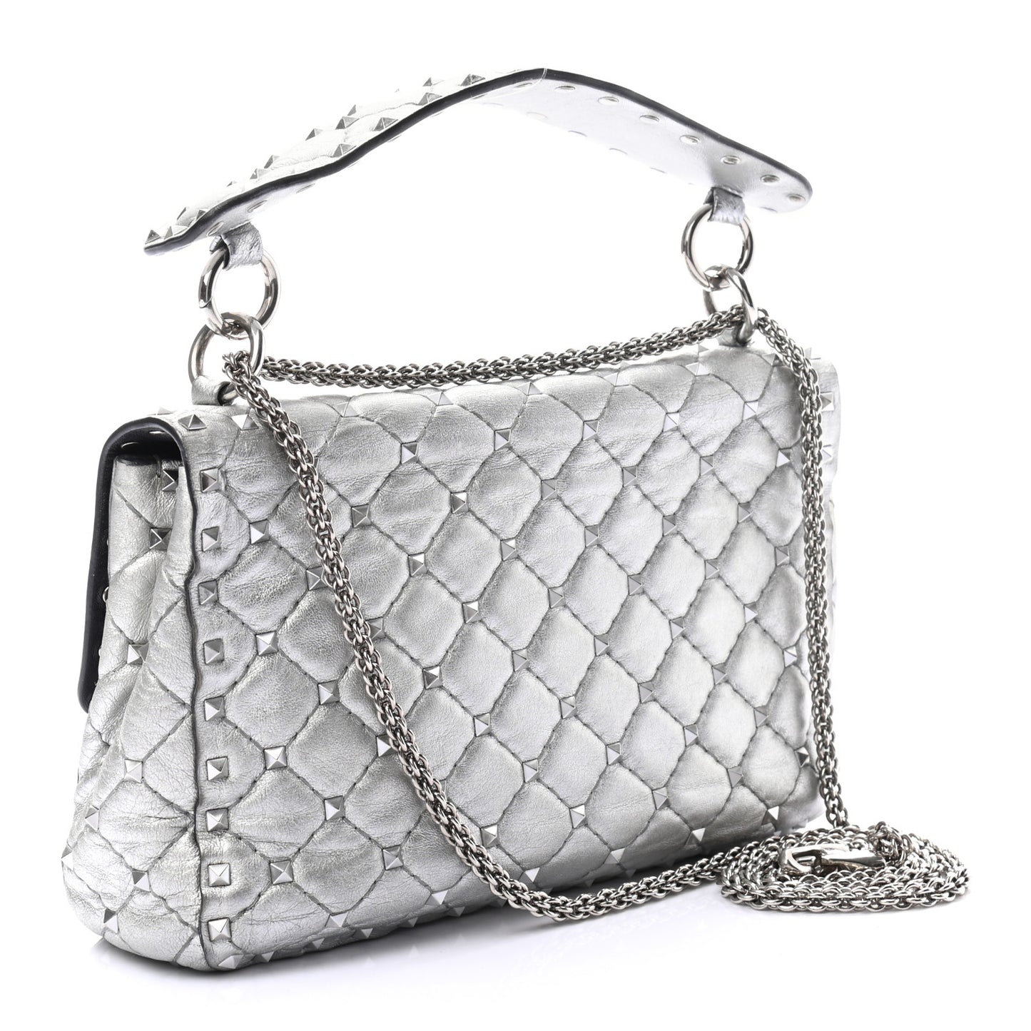 Metallic Nappa Medium Rockstud Spike Shoulder Bag Silver