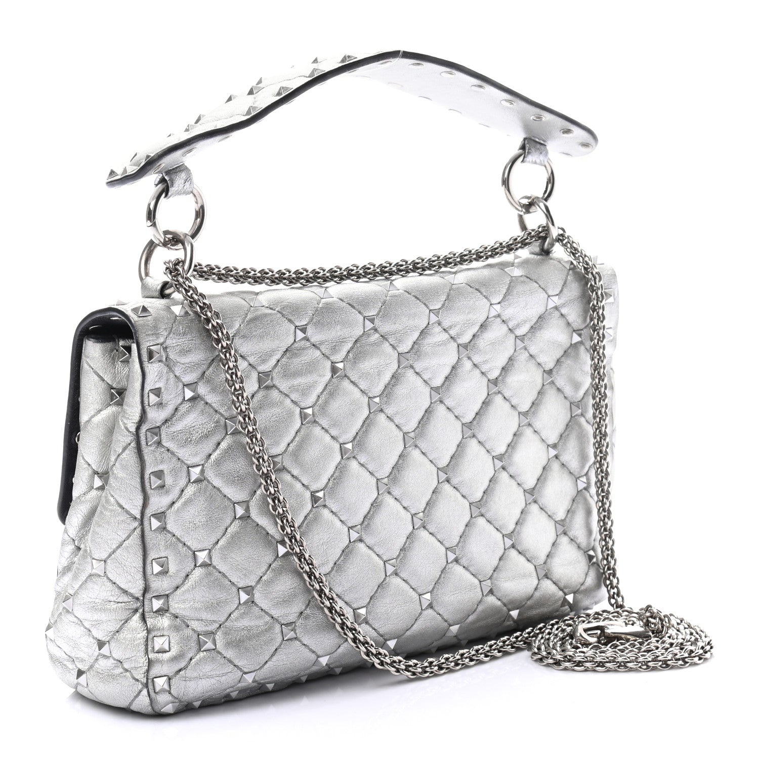 Valentino Garavani Metallic Nappa Medium Rockstud Spike Shoulder Bag Silver 3 of 11