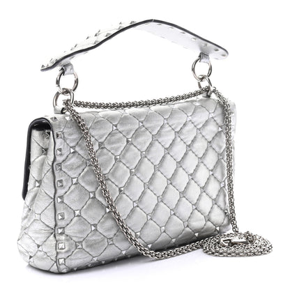 Valentino Garavani Metallic Nappa Medium Rockstud Spike Shoulder Bag Silver 3 of 11