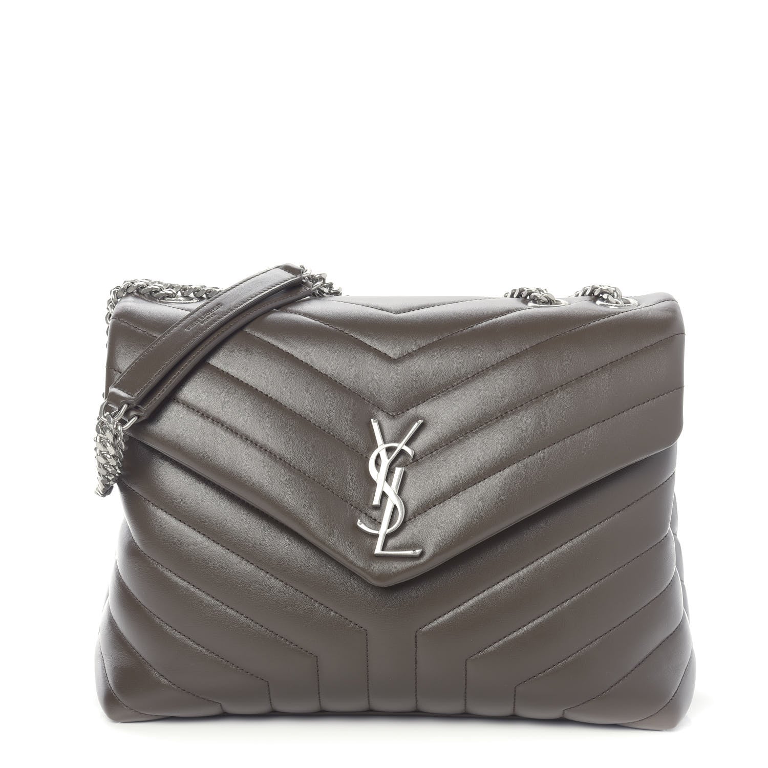 Saint Laurent Calfskin Y Quilted Monogram Medium Loulou Chain Satchel Earth 1 of 10