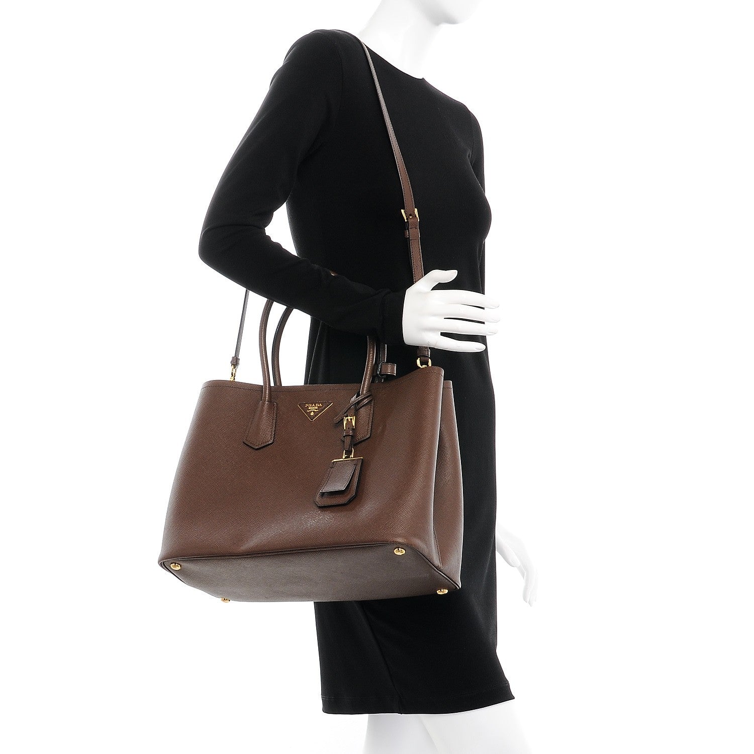 Prada Saffiano Cuir Large Double Bag Cacao 2 of 9