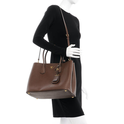 Prada Saffiano Cuir Large Double Bag Cacao 2 of 9
