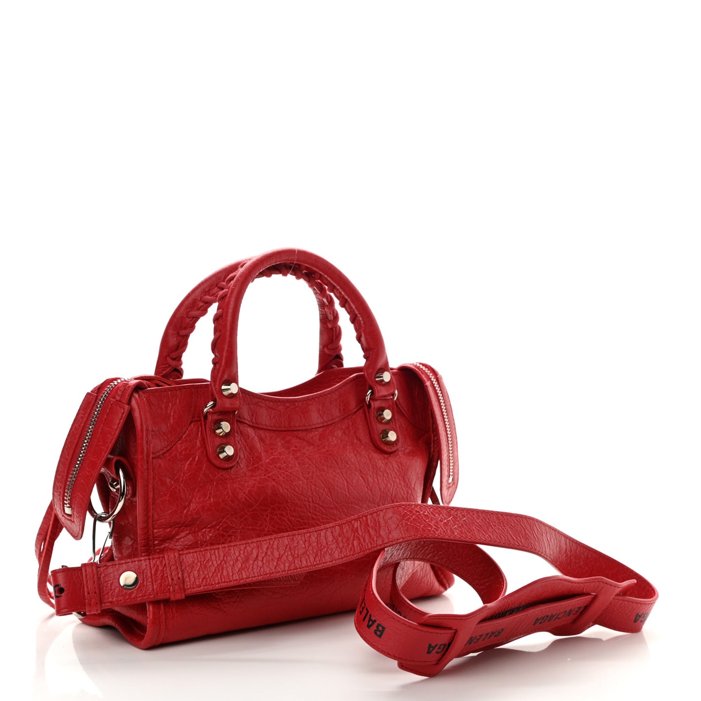 Agneau Classic Silver Hardware Mini City Logo Strap Red Black