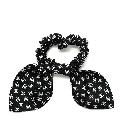 Chanel Silk Twill CC Scarf Hair Tie Black White 1 of 3