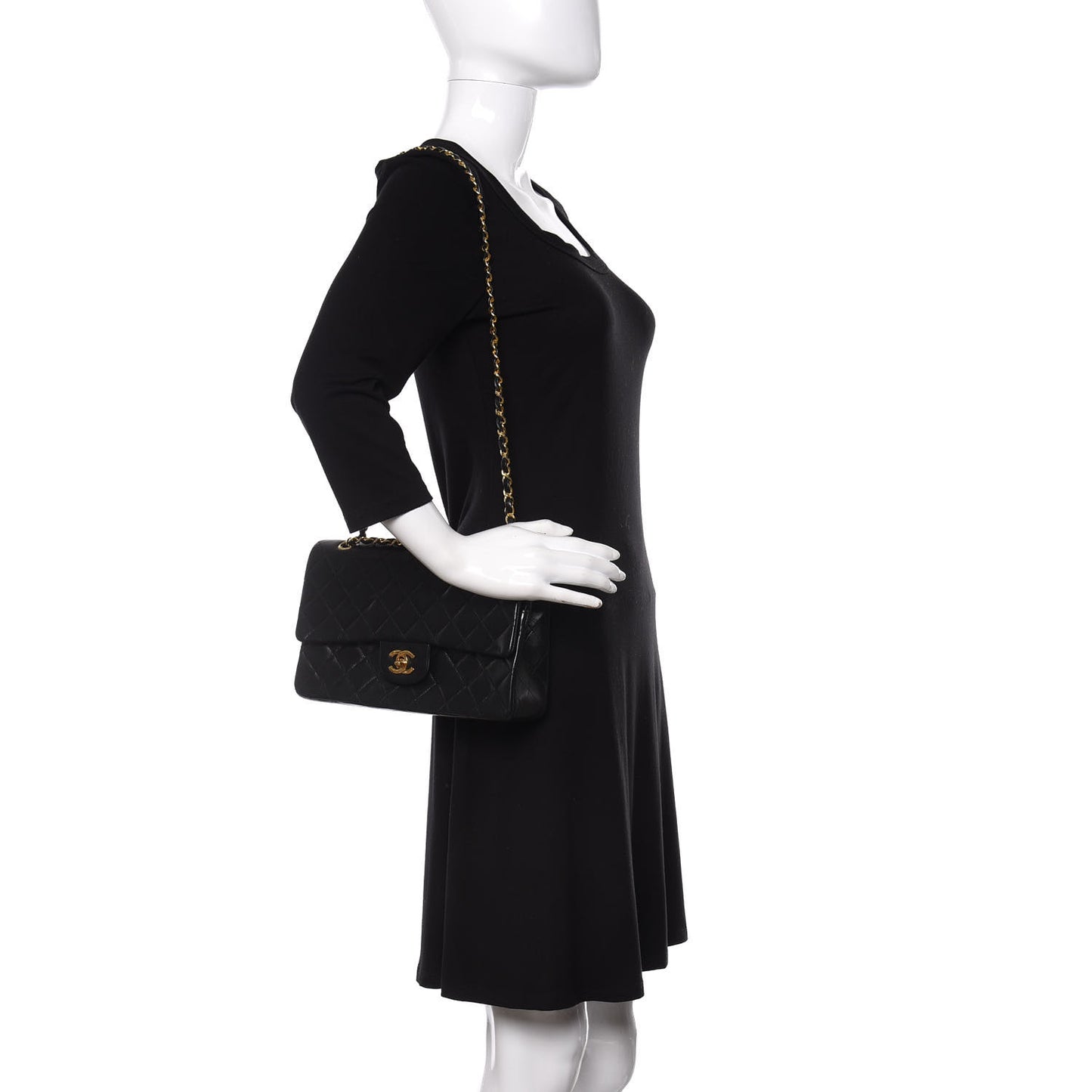 Lambskin Quilted Medium Double Flap Black