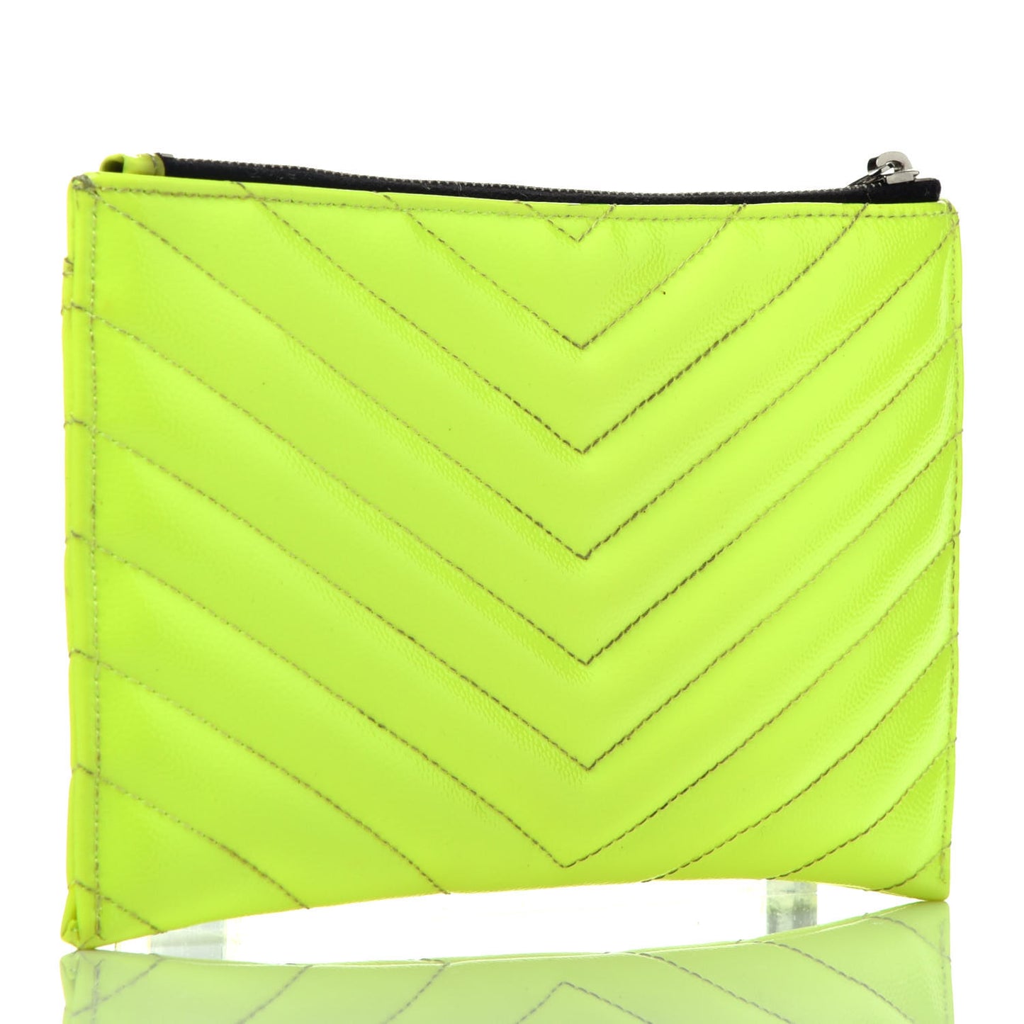 Patent Grain De Poudre Matelasse Chevron Monogram Bill Pouch Neon Yellow