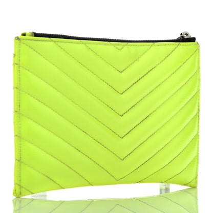Saint Laurent Patent Grain De Poudre Matelasse Chevron Monogram Bill Pouch Neon Yellow 3 of 7