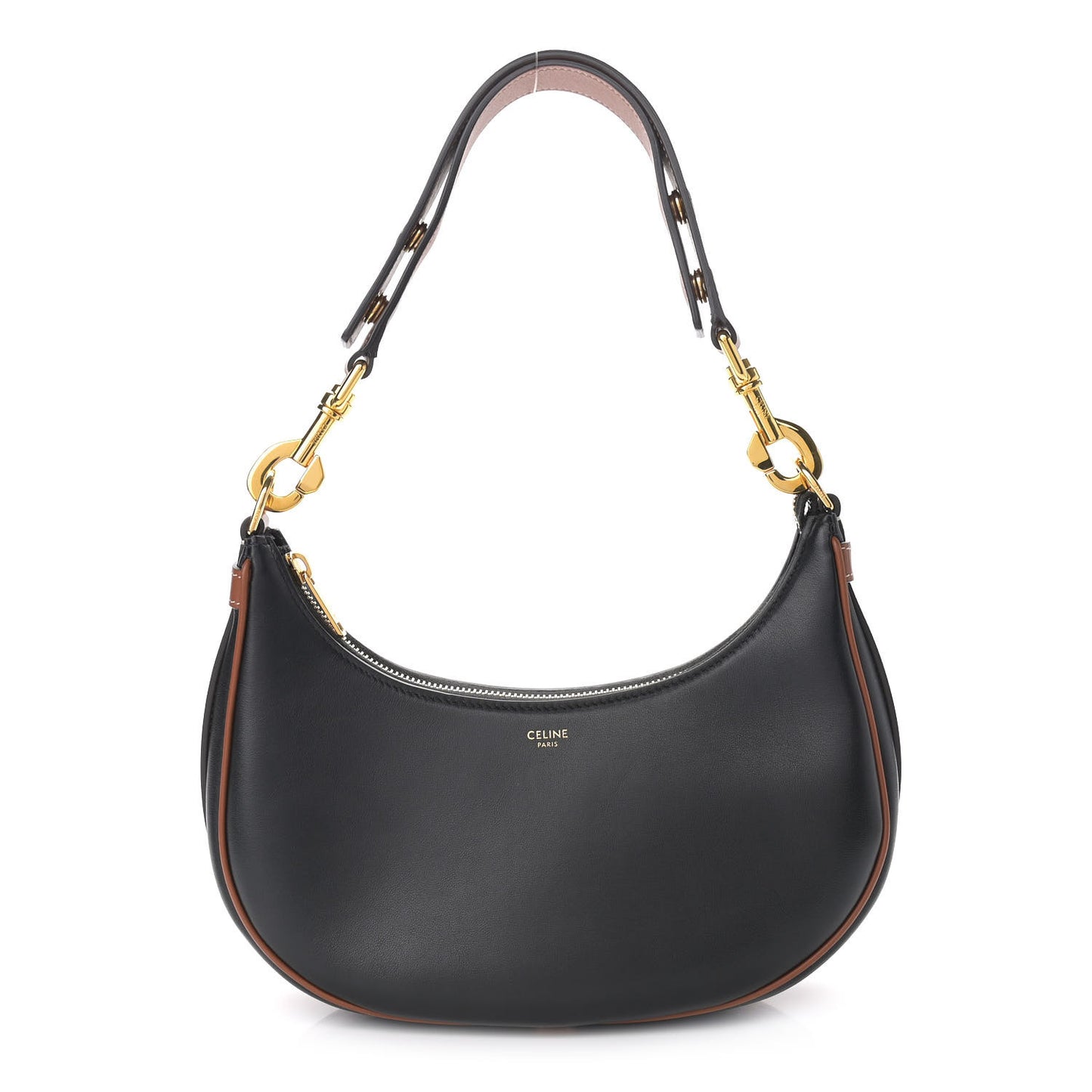 Smooth Calfskin Medium Strap Ava Shoulder Bag Black Tan
