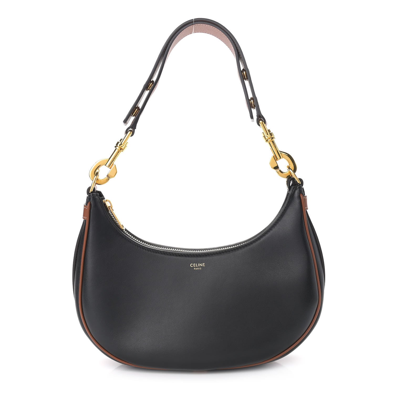 Celine Smooth Calfskin Medium Strap Ava Shoulder Bag Black Tan 1 of 10