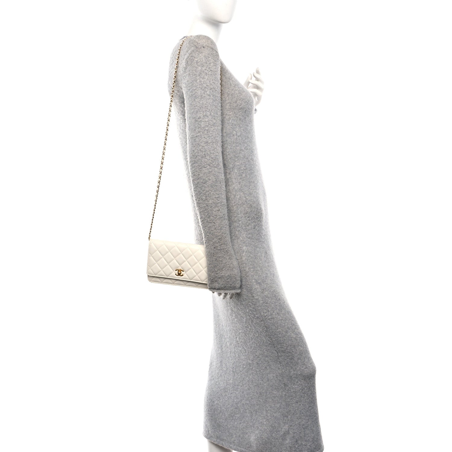 Chanel Lambskin Quilted CC Pearl Crush Wallet on Chain WOC White 2 of 11