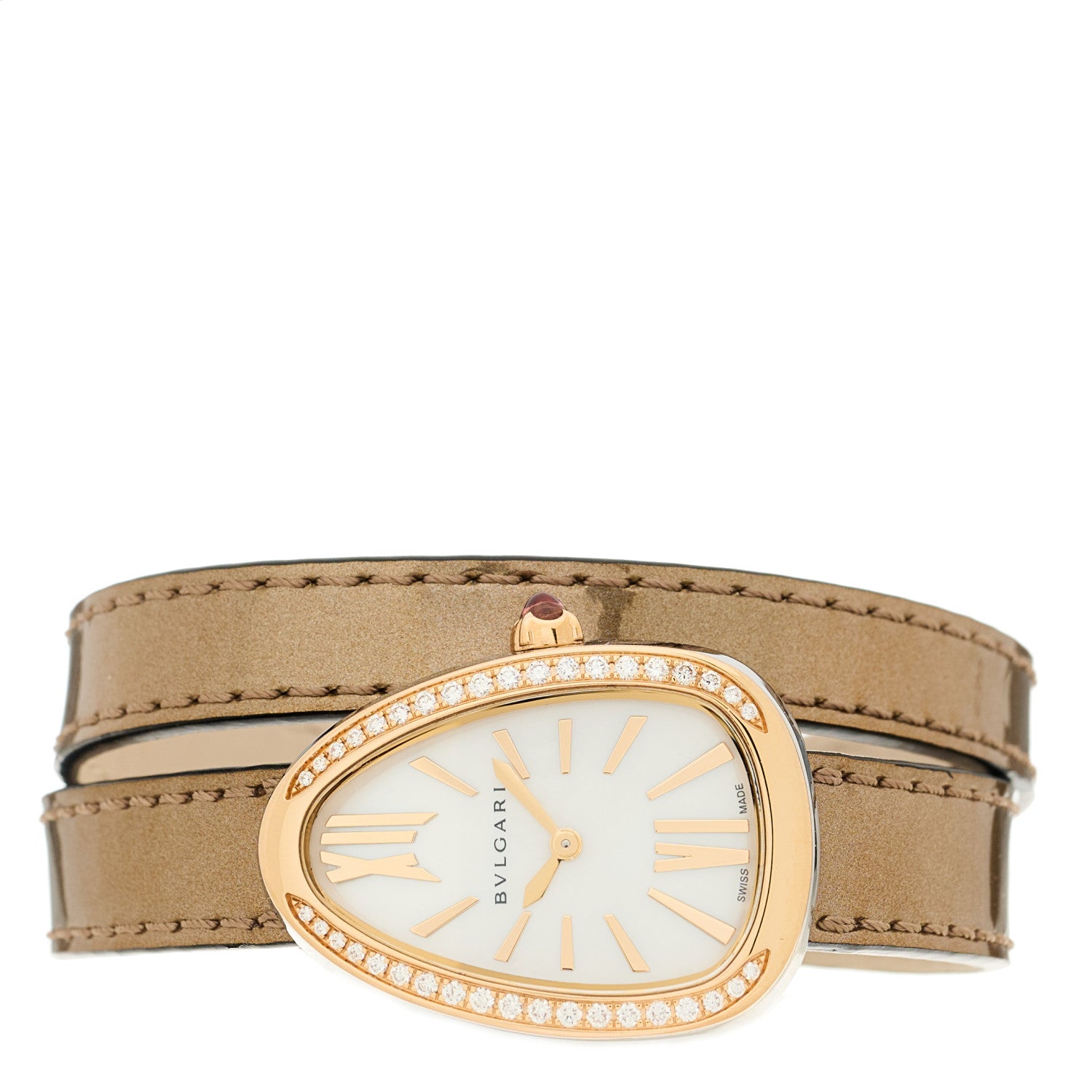 Bulgari Stainless Steel 18K Rose Gold Patent Diamond Bezel Mother of Pearl 20mm Serpenti Double Wrap Quartz Watch 2 of 4