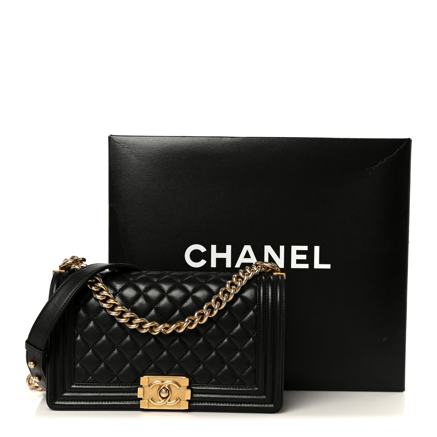 Lambskin Quilted Medium Boy Flap Black